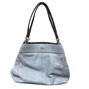 Coach Lexy Shoulder Bag Powder Blue Pebbled Leather Silver Hardware FLAW-Handle
